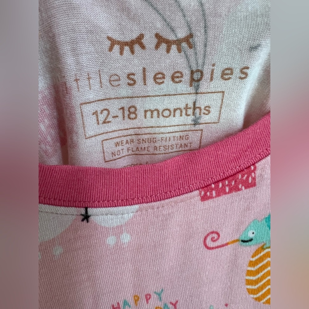 Little Sleepies Pink Party Animals Birthday Long Sleeve Pajama Set Size 12-18M - Picture 2 of 9